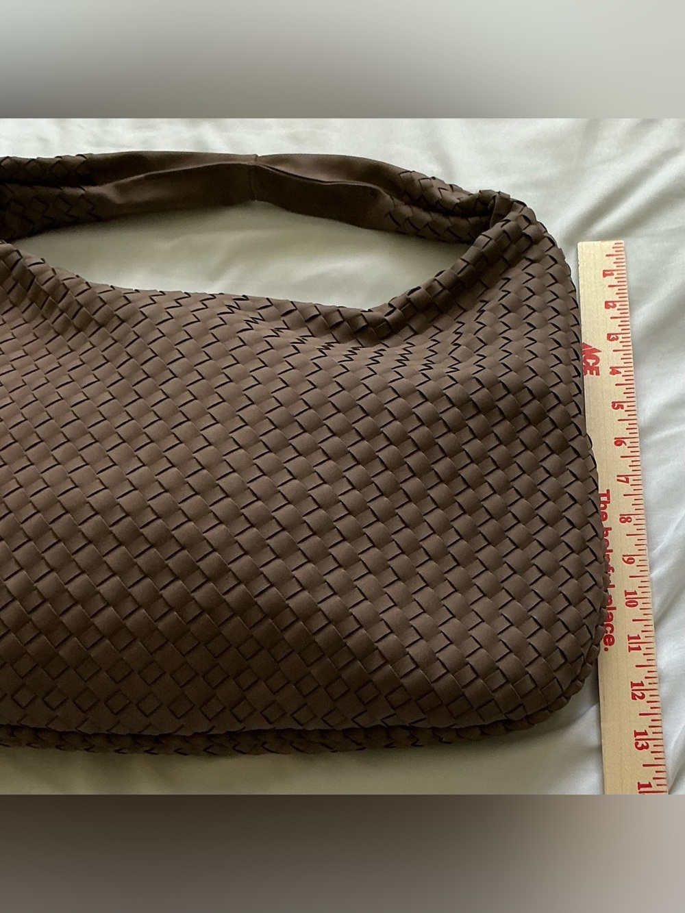 Intrecciato Style Shoulder Bag Woven Faux Leather Hobo Slouchy Brown Braided - Picture 4 of 9